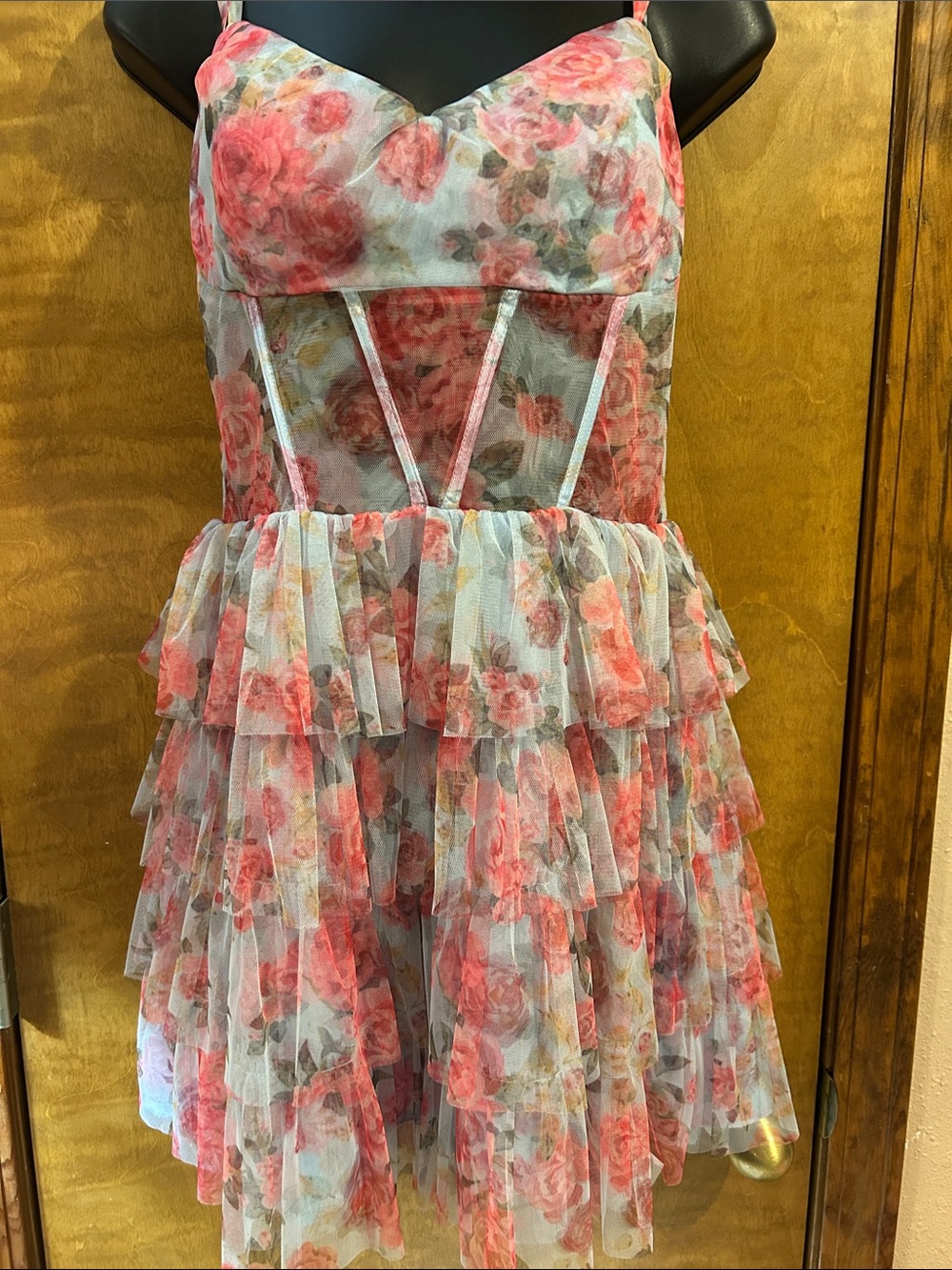 Floral Ruffle Tiered Dress - Pink Rose Print- Homecoming